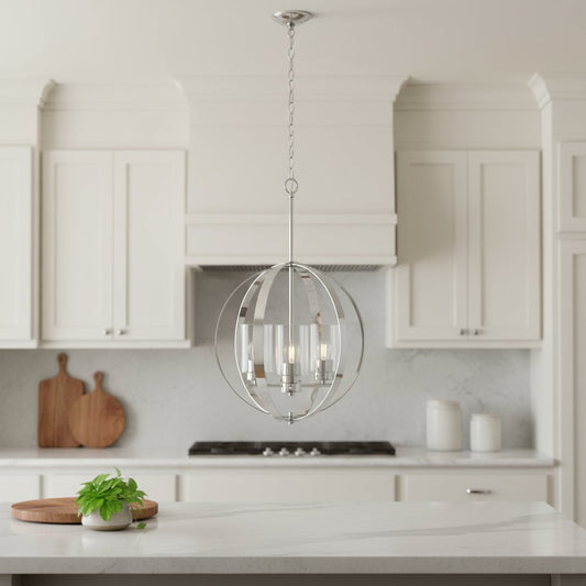 Clear And Silver Sphere Three Light Iron Ceiling Light With Silver Shades