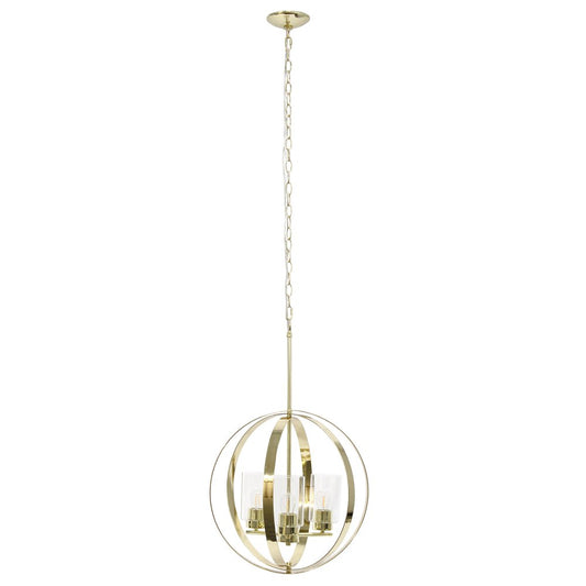 Clear And Gold Sphere Three Light Iron Ceiling Light With Gold Shades