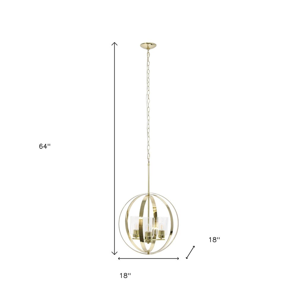 Clear And Gold Sphere Three Light Iron Ceiling Light With Gold Shades