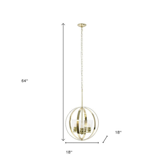 Clear And Gold Sphere Three Light Iron Ceiling Light With Gold Shades