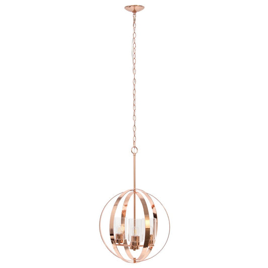Rose Gold And Clear Sphere Three Light Iron Ceiling Light With Rose Gold Shades