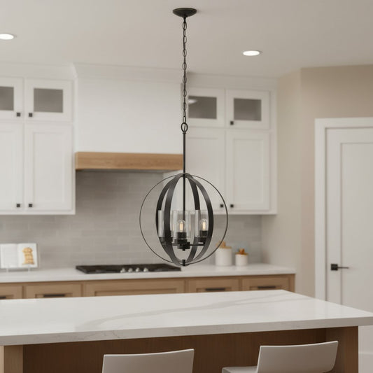 Bronze And Black Sphere Three Light Iron Ceiling Light With Bronze And Black Shades