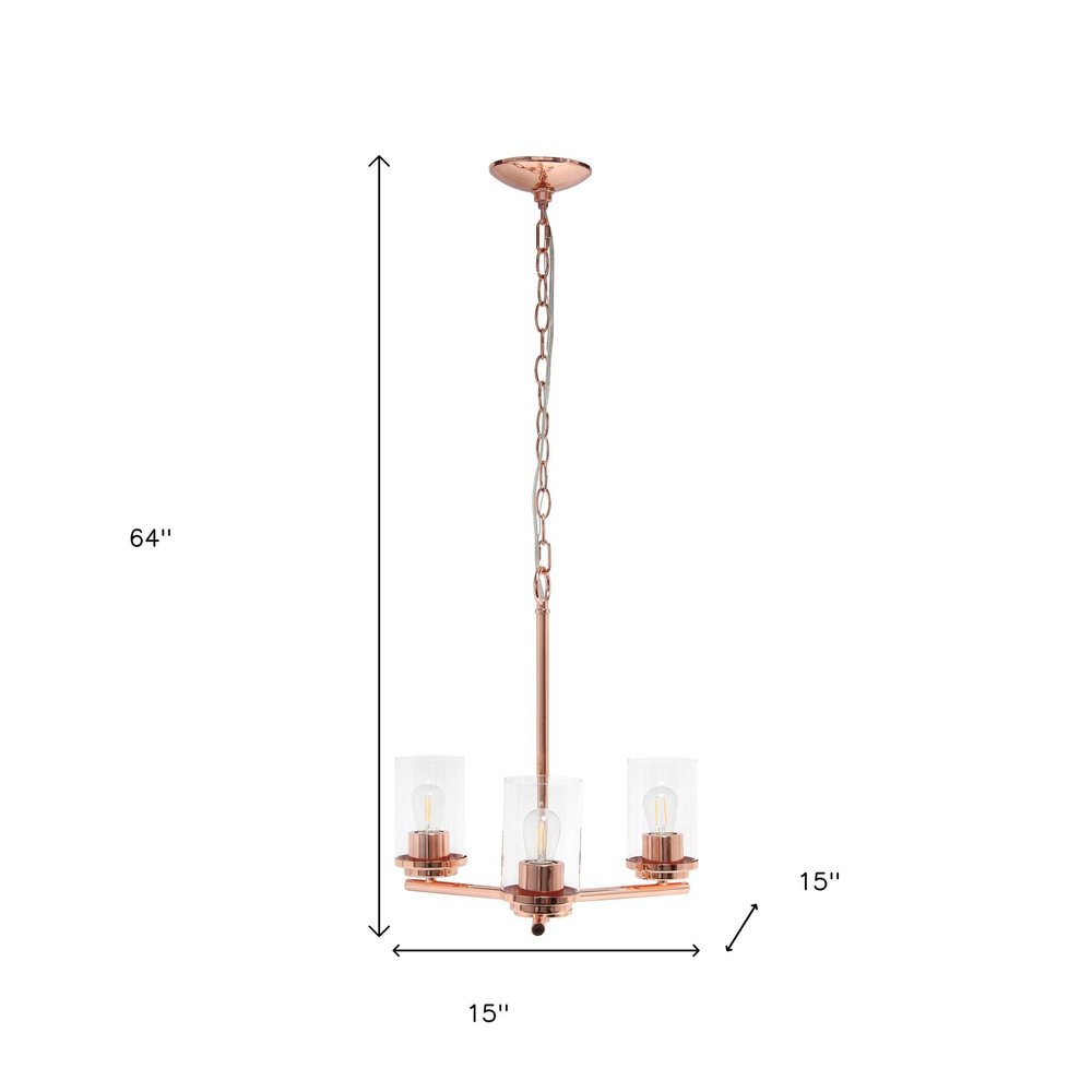 Rose Gold And Clear Chandelier Three Light Iron Ceiling Light With Clear Shades