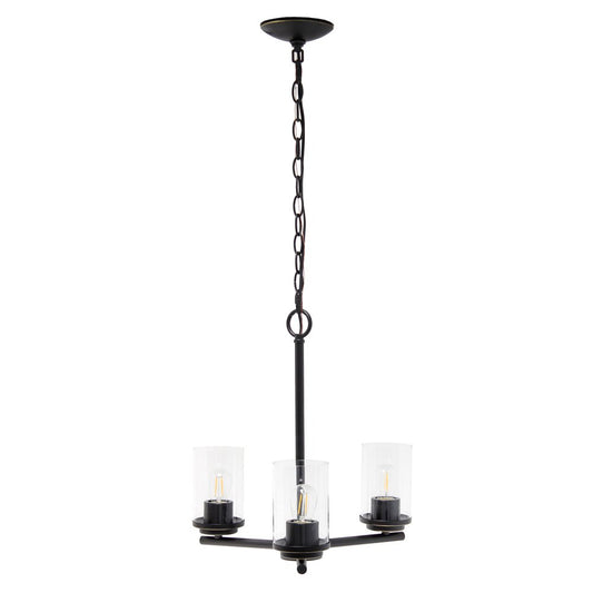 Bronze And Clear Chandelier Three Light Iron Ceiling Light With Clear Shades