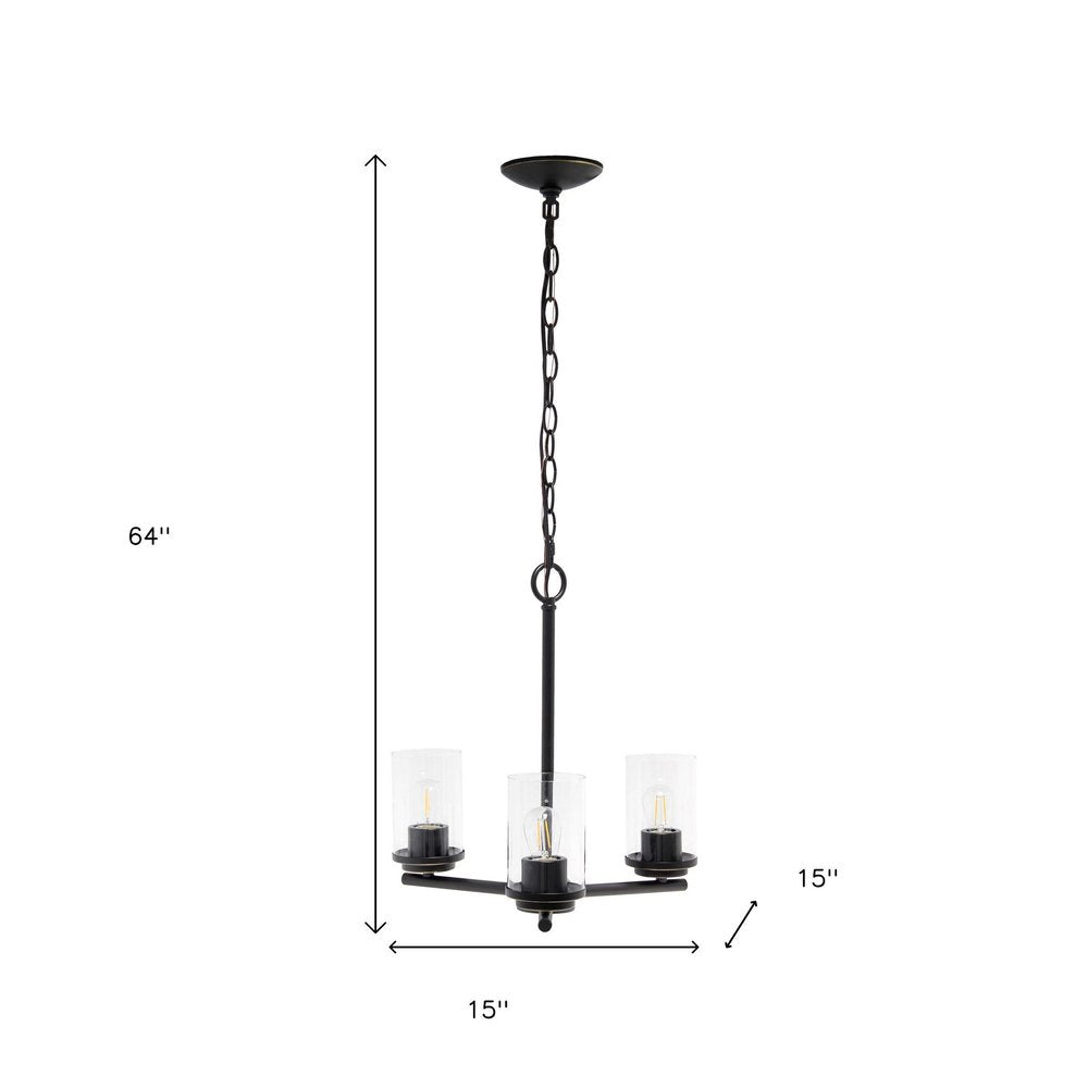 Bronze And Clear Chandelier Three Light Iron Ceiling Light With Clear Shades