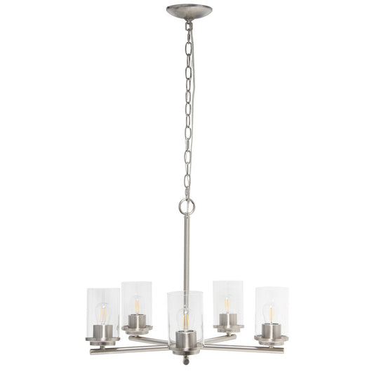 Nickel And Clear Chandelier Five Light Iron Ceiling Light With Clear Shades
