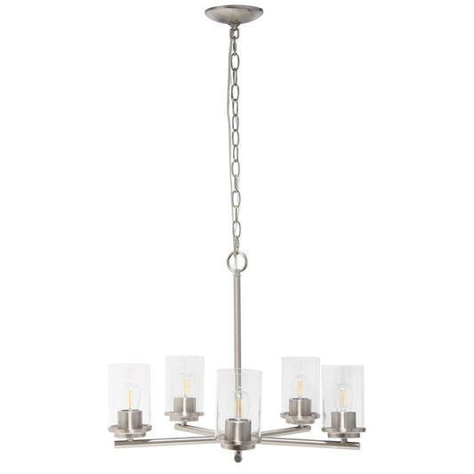 Nickel And Clear Chandelier Five Light Iron Ceiling Light With Clear Shades