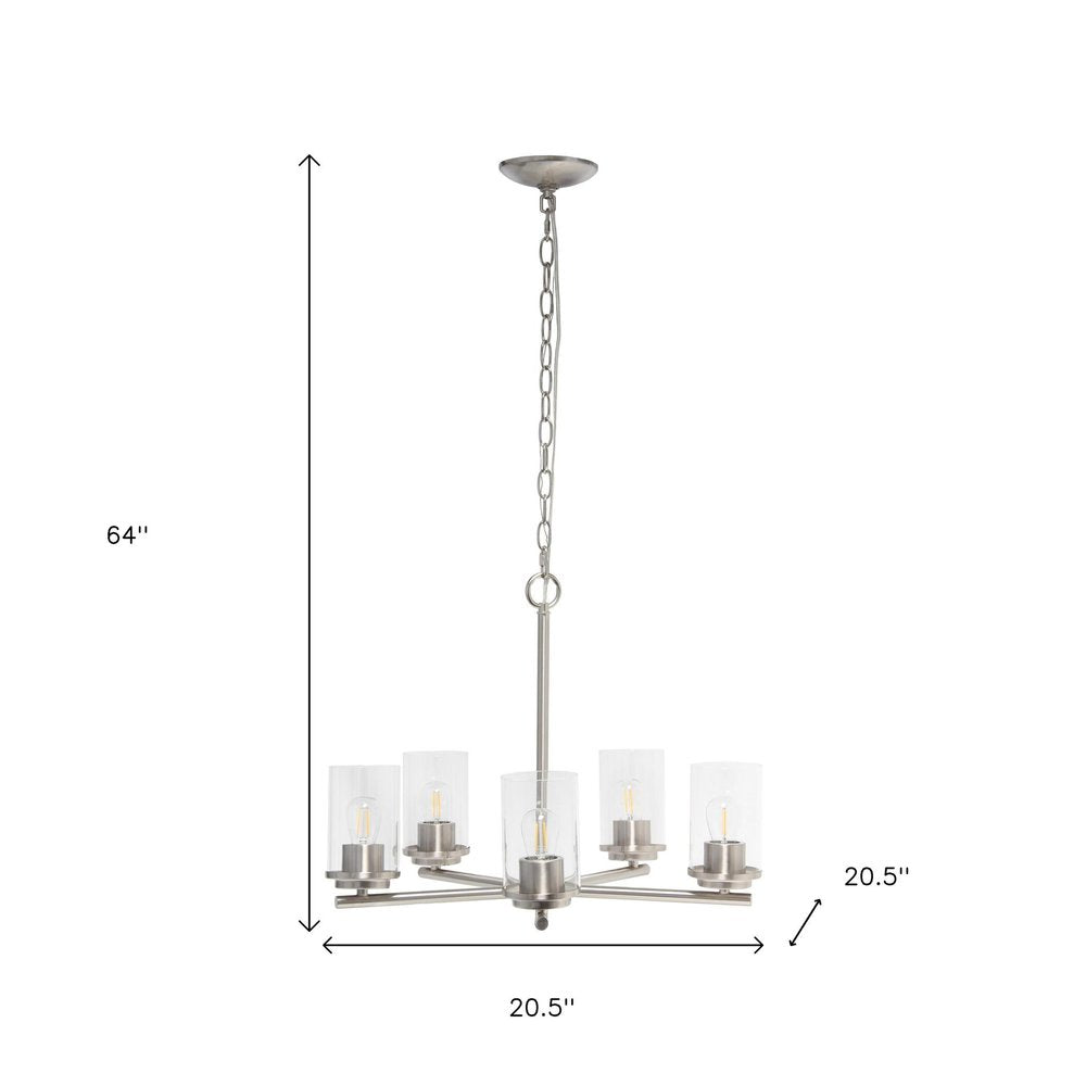 Nickel And Clear Chandelier Five Light Iron Ceiling Light With Clear Shades