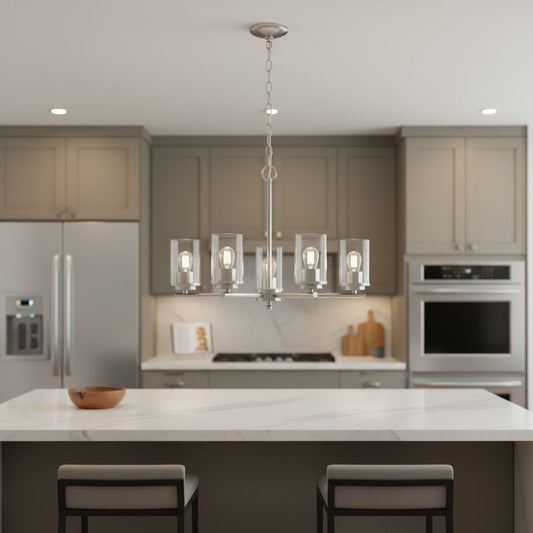 Nickel And Clear Chandelier Five Light Iron Ceiling Light With Clear Shades