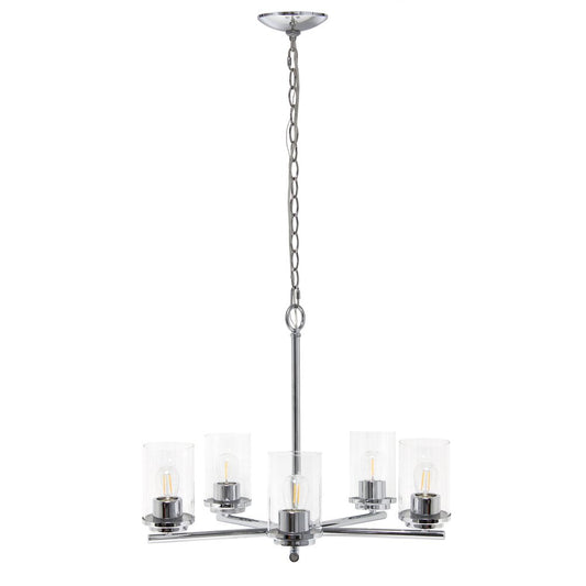 Silver And Clear Chandelier Five Light Iron Ceiling Light With Clear Shades