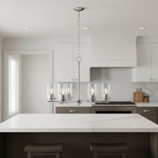 Silver And Clear Chandelier Five Light Iron Ceiling Light With Clear Shades