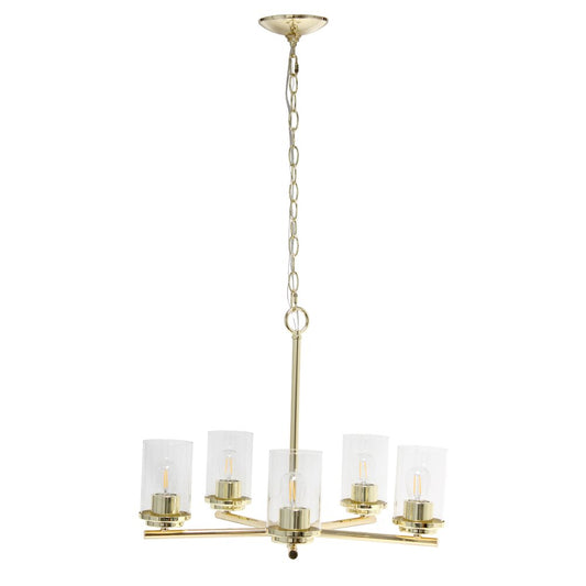 Gold And Clear Chandelier Five Light Iron Ceiling Light With Clear Shades