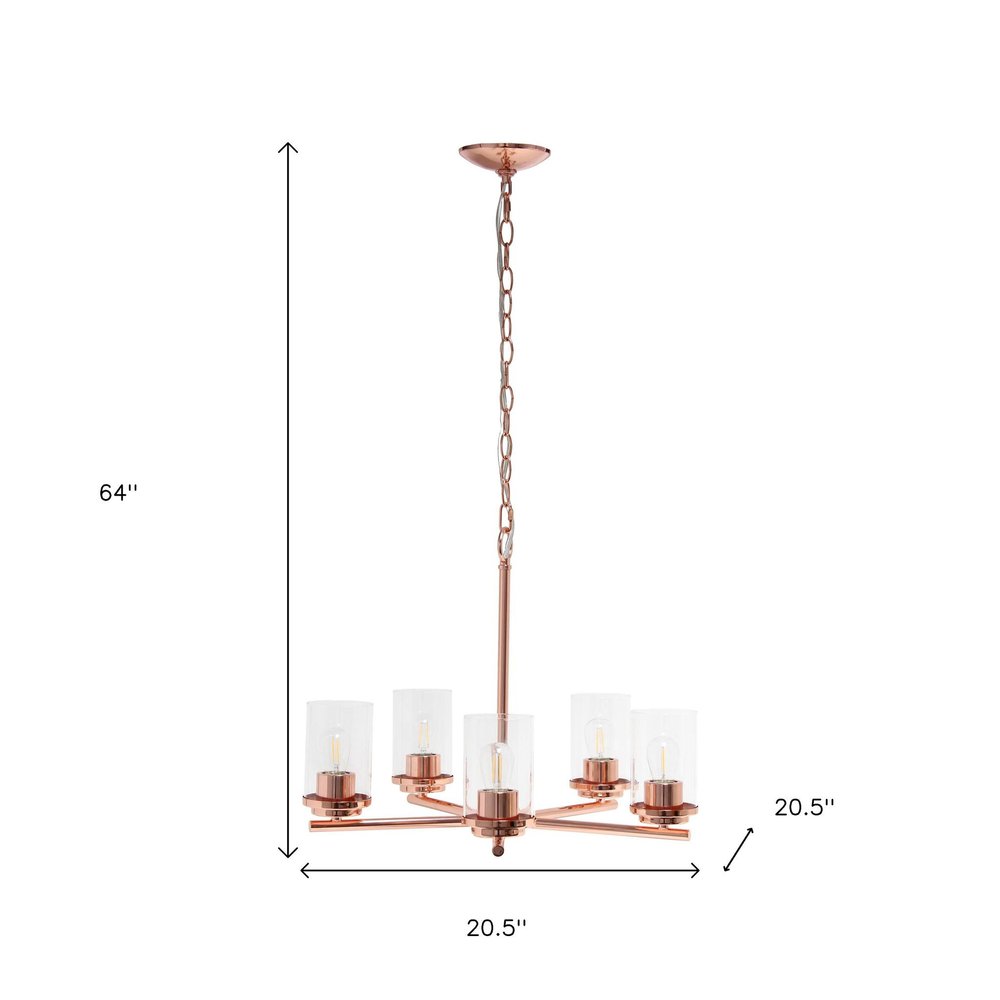 Rose Gold And Clear Chandelier Five Light Iron Ceiling Light With Clear Shades