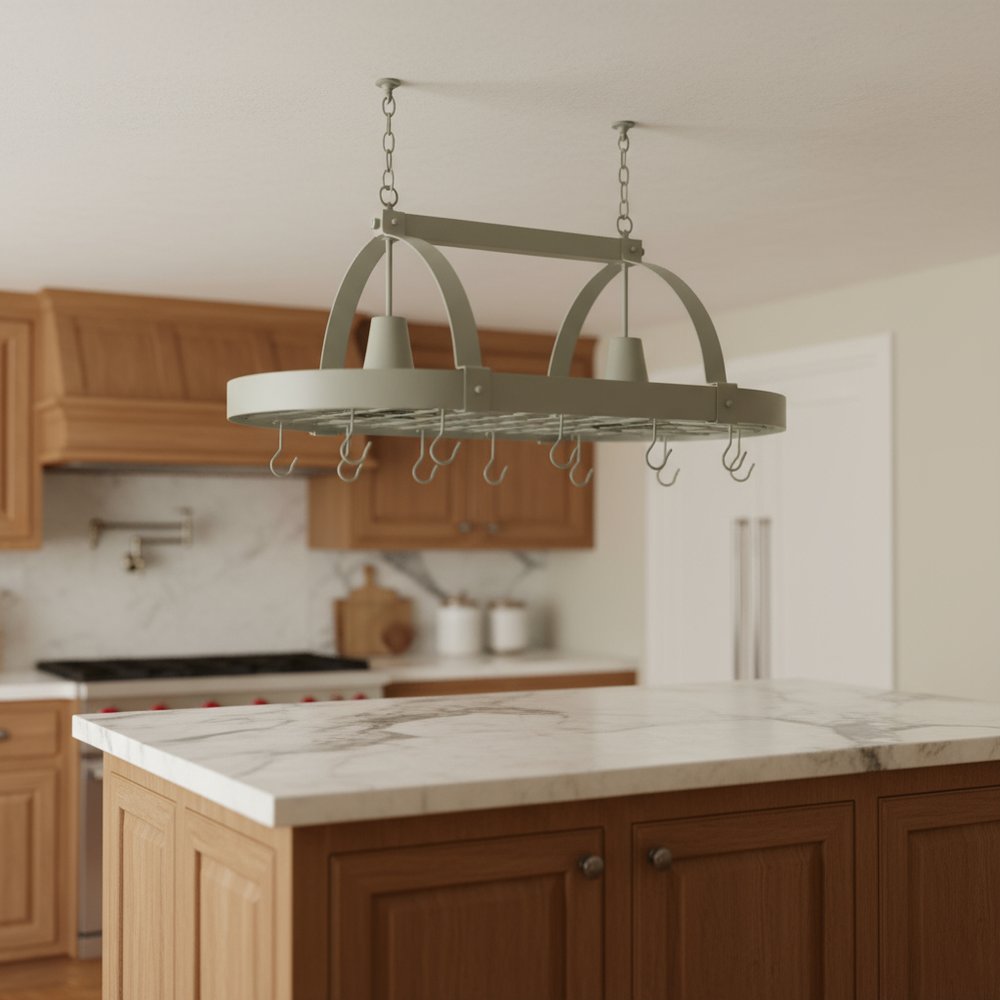 Slate Gray Kitchen Island Two Light Metal Ceiling Light