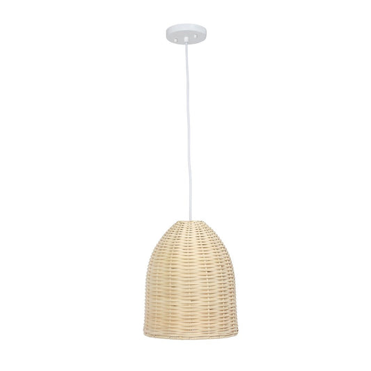 White And Natural Simple Rattan Ceiling Light With Natural Shades