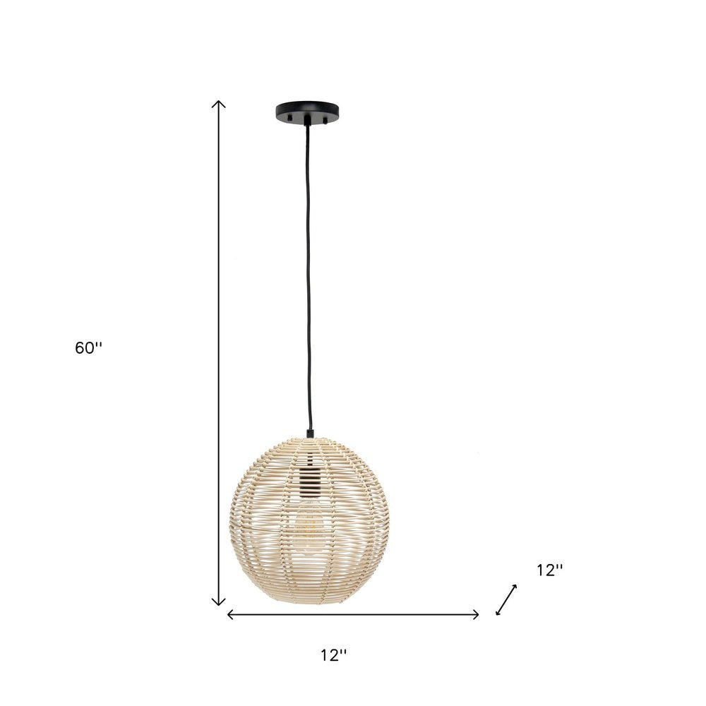 Natural Sphere Rattan Ceiling Light With Natural Shades