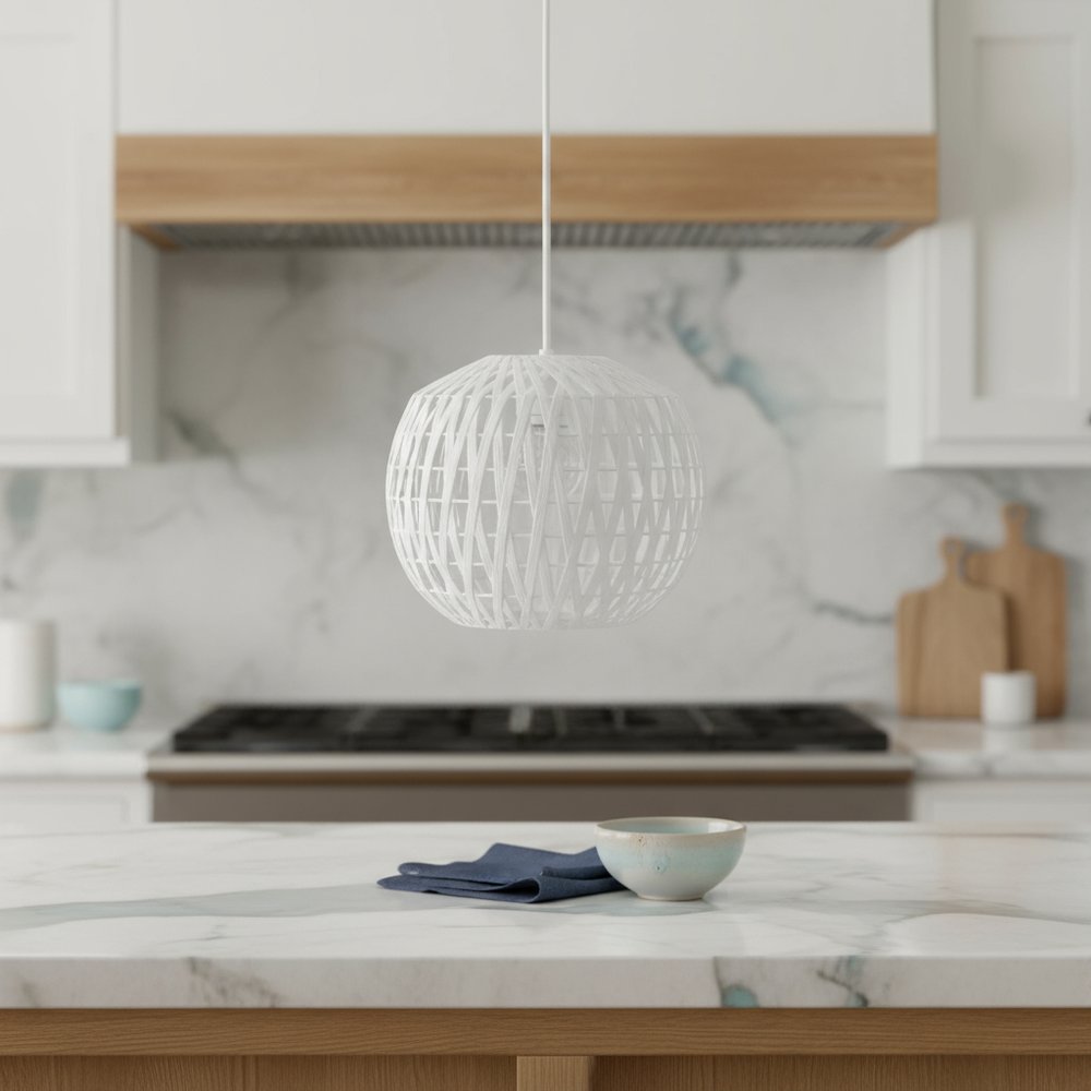 White Sphere Hemp Ceiling Light With White Shades