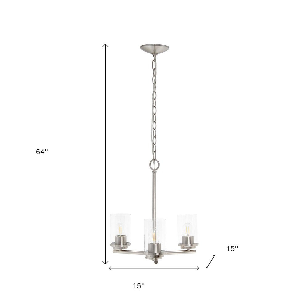 Nickel And Clear Chandelier Three Light Iron Ceiling Light With Clear Shades