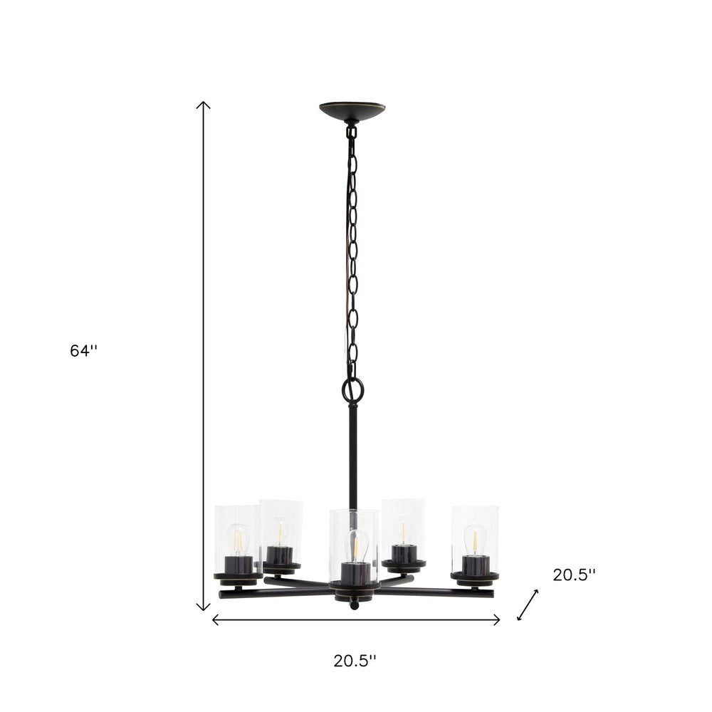 Bronze And Clear Chandelier Five Light Iron Ceiling Light With Clear Shades