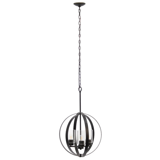 Bronze And Clear Sphere Three Light Iron Ceiling Light With Clear Shades