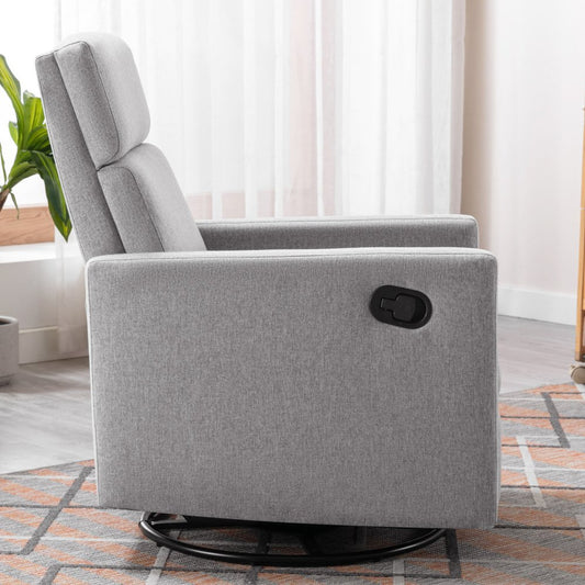 26" Gray Tufted Linen Gliding Swivel Manual Rocker Recliner
