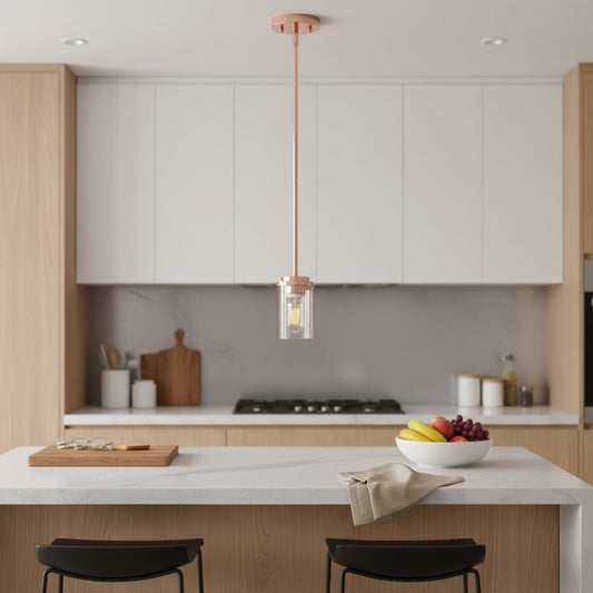 Rose Gold And Clear Cylinder Iron Ceiling Light With Clear Shades