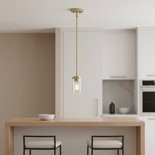 Antiqued Brass And Clear Cylinder Iron Ceiling Light With Clear Shades