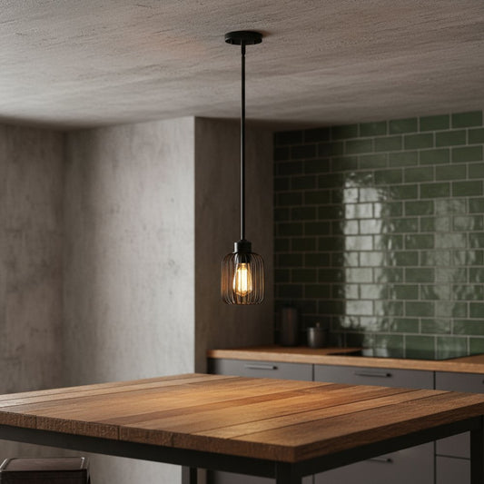 Black Caged Iron Ceiling Light With Black Shades