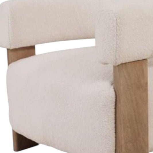 31" White and Brown Boucle and Solid Wood Arm Chair