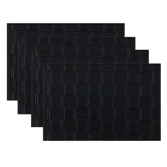 18" Set of Four Black Basketweave Faux Leather Placemats