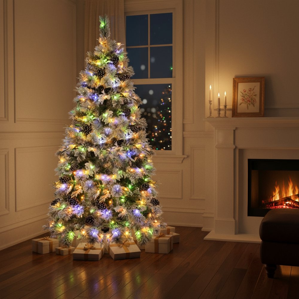 6' Pre Lit Extra Full Frosted Pine Christmas Tree With Decorations