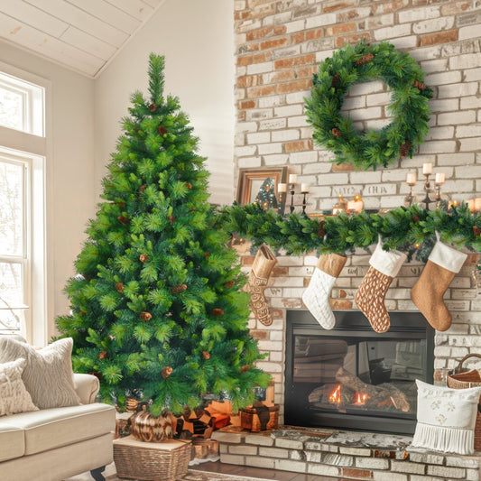 6' Pre Lit Extra Full Pine Christmas Tree With Garland And Wreath Set