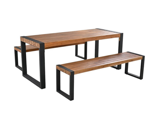 Three Piece Natural Solid Wood Outdoor Patio Set With Table