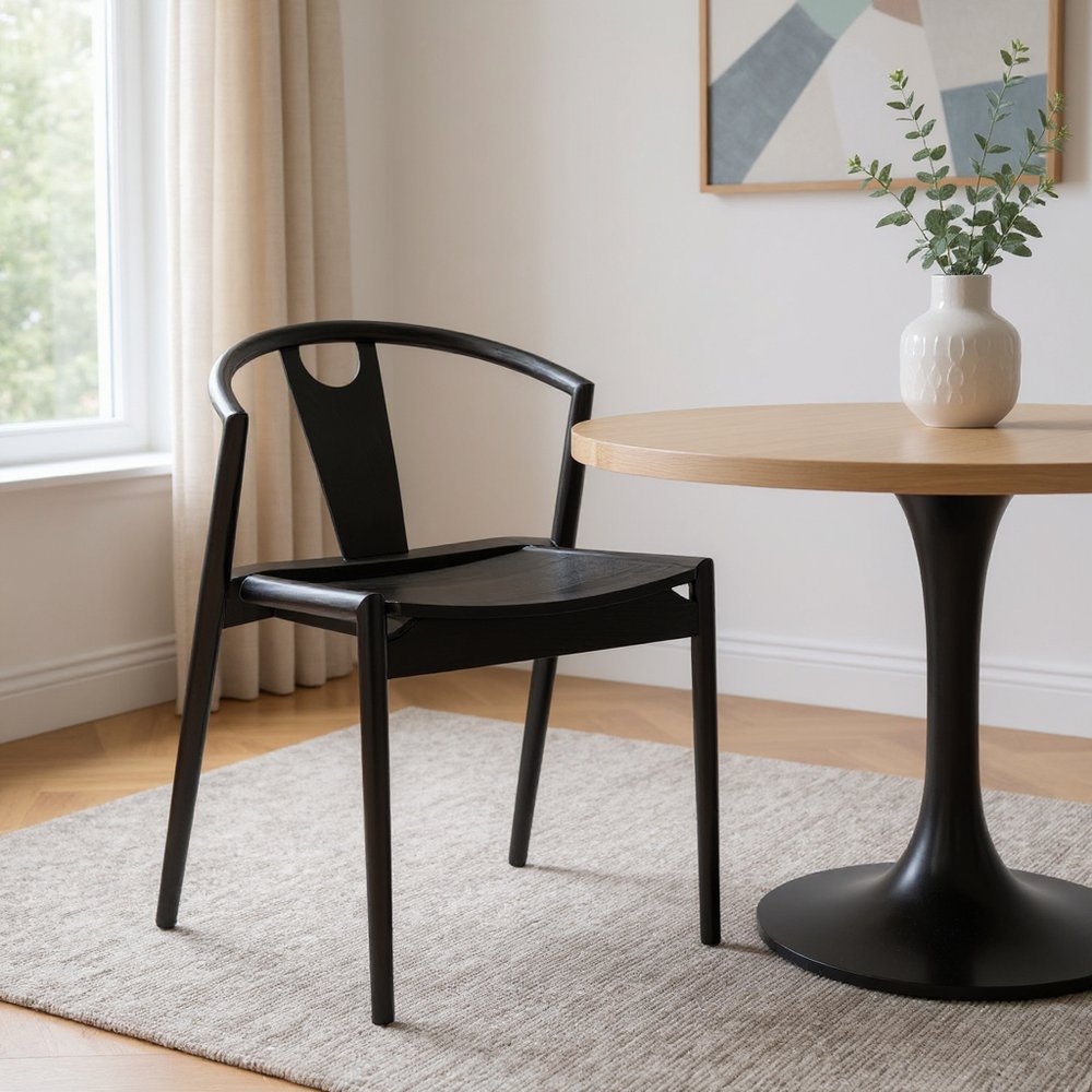 Black Solid Wood Open Back Dining Side Chair