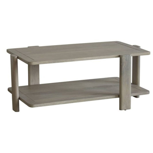 45" Natural Solid Wood Distressed Coffee Table With Shelf
