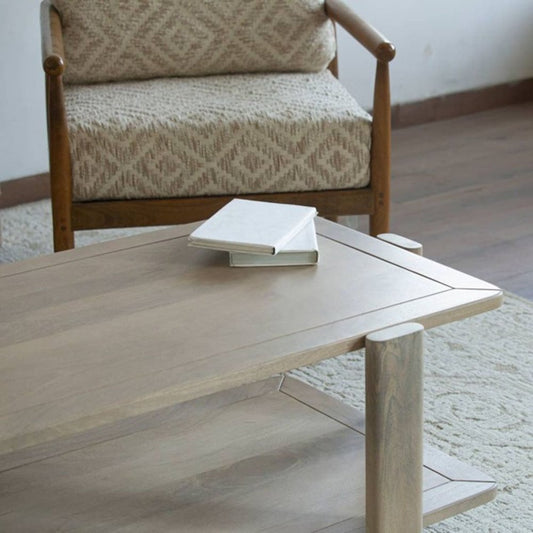 45" Natural Solid Wood Distressed Coffee Table With Shelf