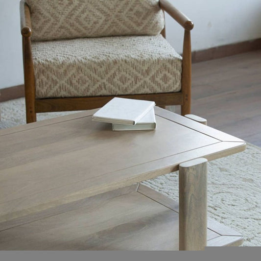 45" Natural Solid Wood Distressed Coffee Table With Shelf