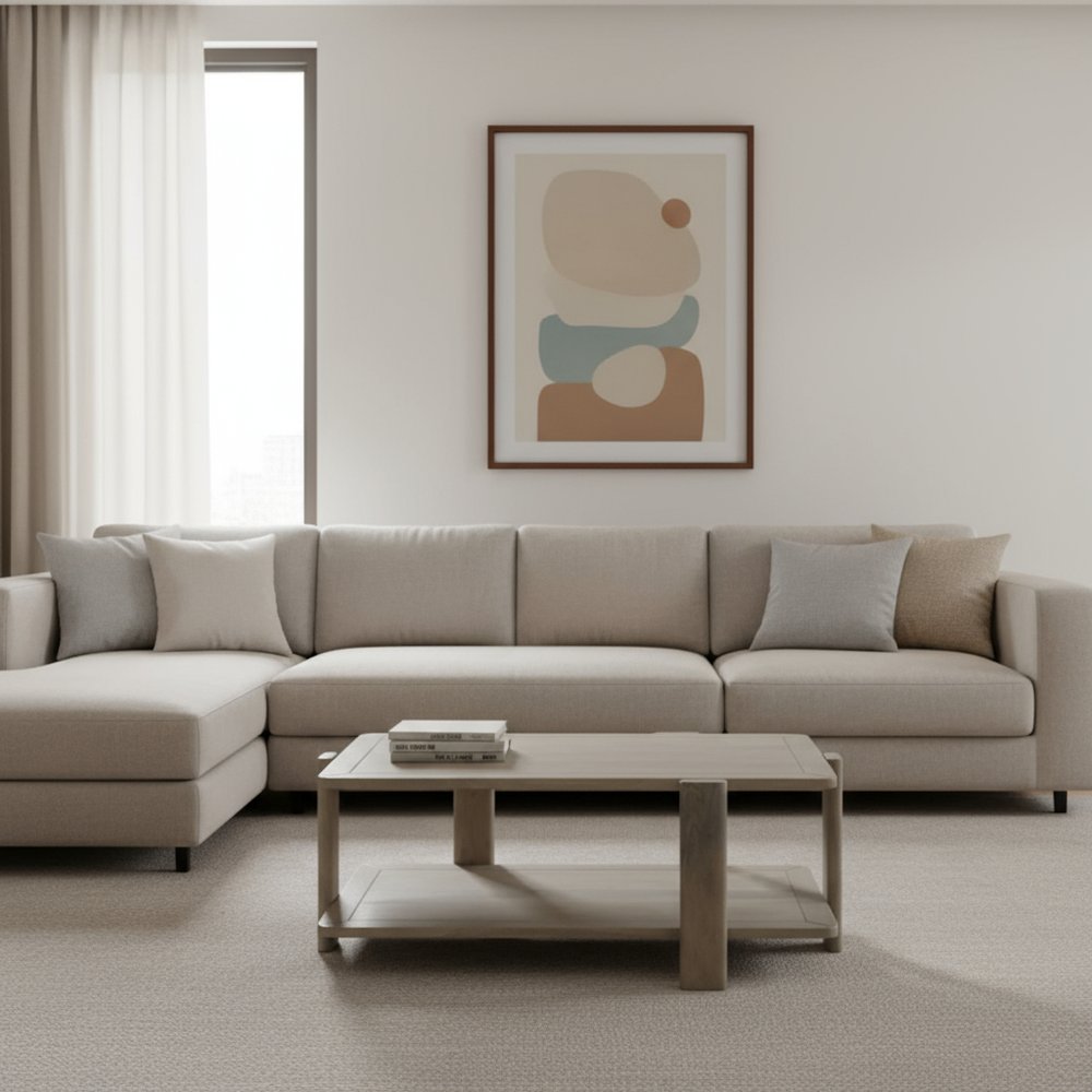 45" Natural Solid Wood Distressed Coffee Table With Shelf