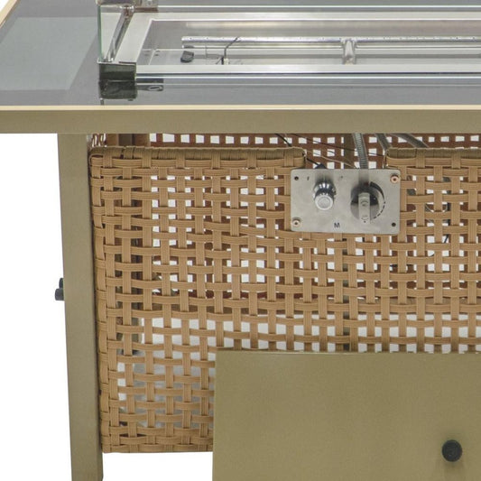 60000 BTU 43" Natural And Black Steel And Wicker Propane Fire Pit Table With Cover