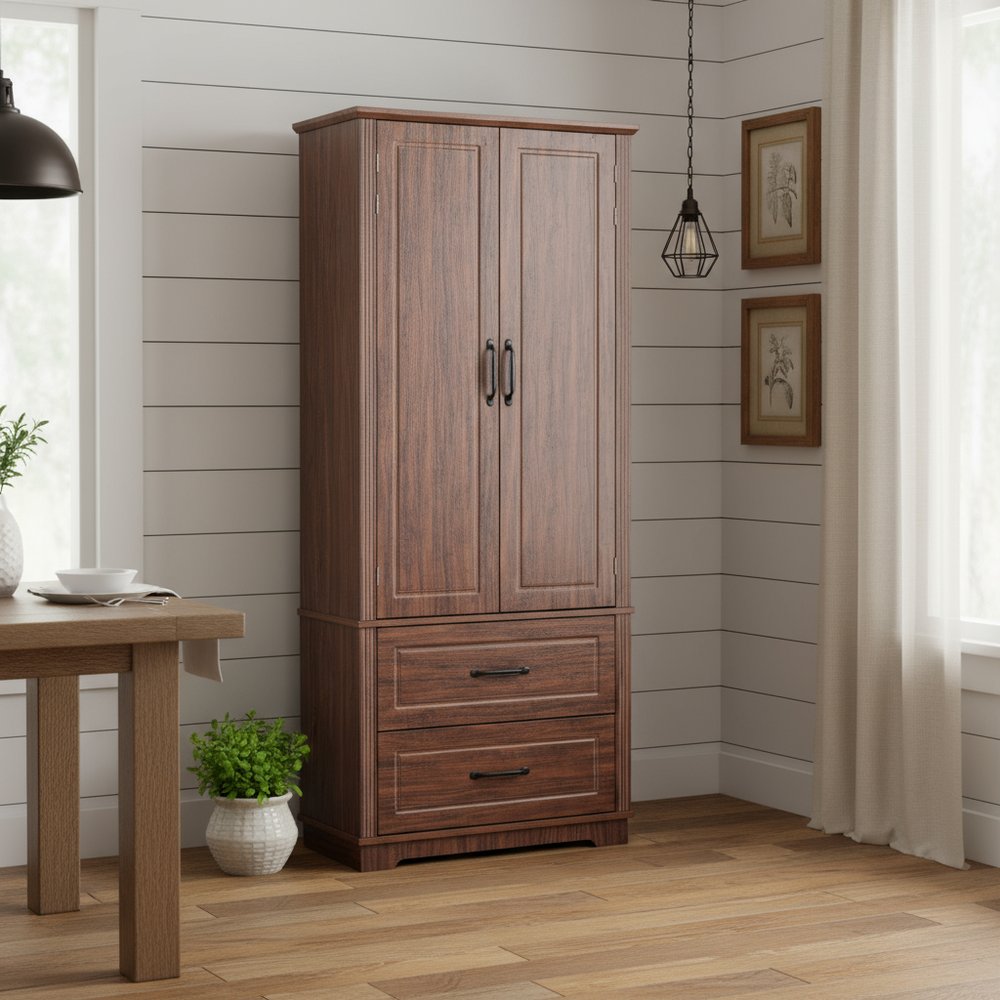 71" Brown Wood Pantry Or Storage Closet