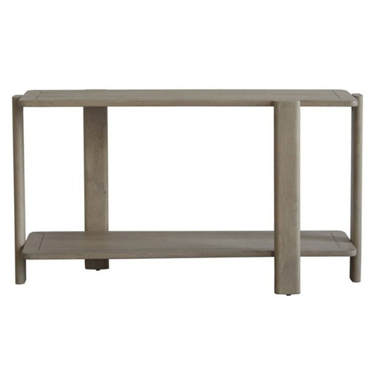 54" Natural Solid Wood Distressed Console Table With Shelf
