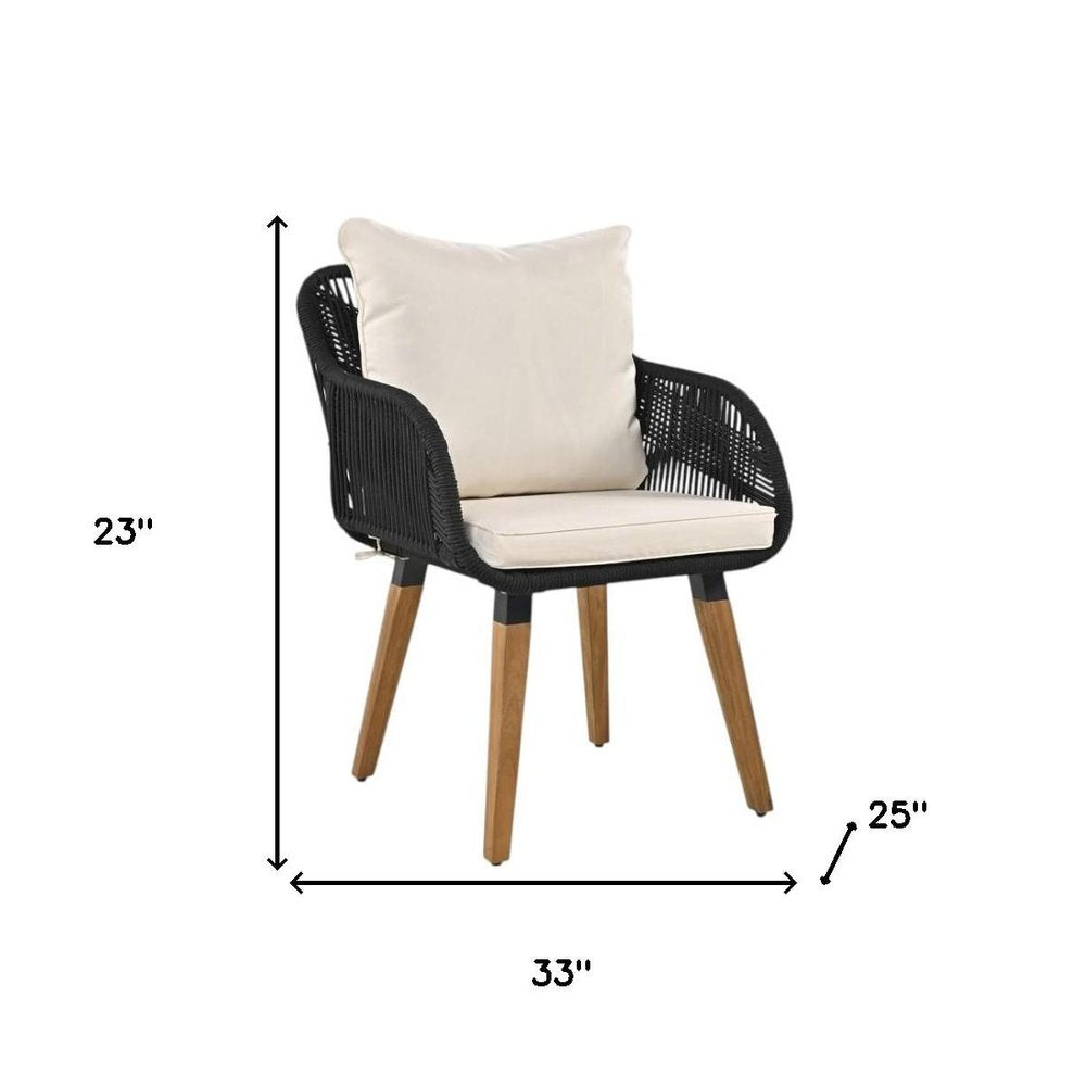 Five Piece Black and Beige Wicker Upholstered Cushions Two Person Seating Group With Table