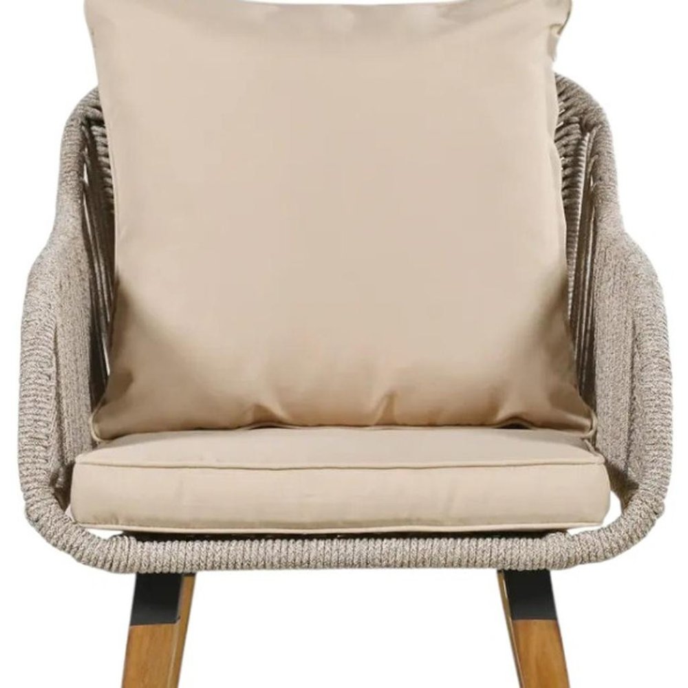 Five Piece Light Gray and Tan Wicker Upholstered Cushions Two Person Seating Group With Table