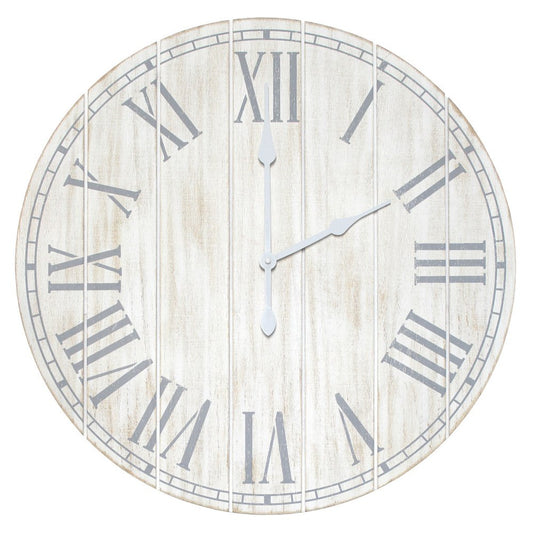 1" White And Black Manufactured Wood Silent Analog Vintage Style Crackle Round Wall Clock
