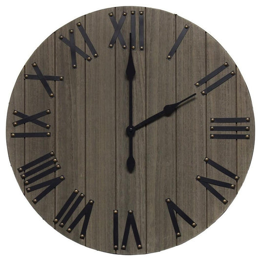 21" Black And Gray Manufactured Wood Silent Analog Round Wall Clock