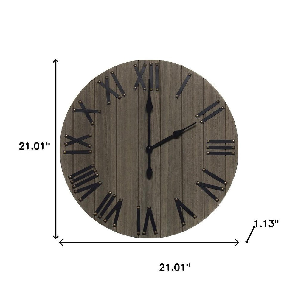 21" Black And Gray Manufactured Wood Silent Analog Round Wall Clock