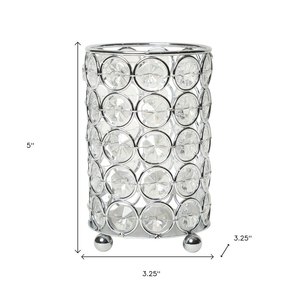 5" Silver And Clear Faux Crystal And Metal Cylinder Table Vase