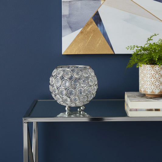 4" Clear And Silver Faux Crystal And Metal Round Table Vase