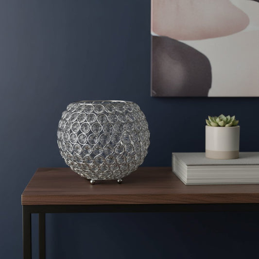 7" Clear And Silver Faux Crystal And Metal Round Table Vase