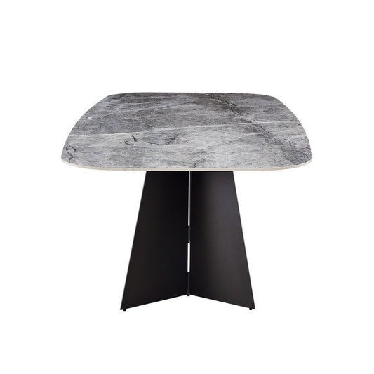 94" Gray and Black Faux Marble Ceramic and Steel Double Pedestal Base Dining Table